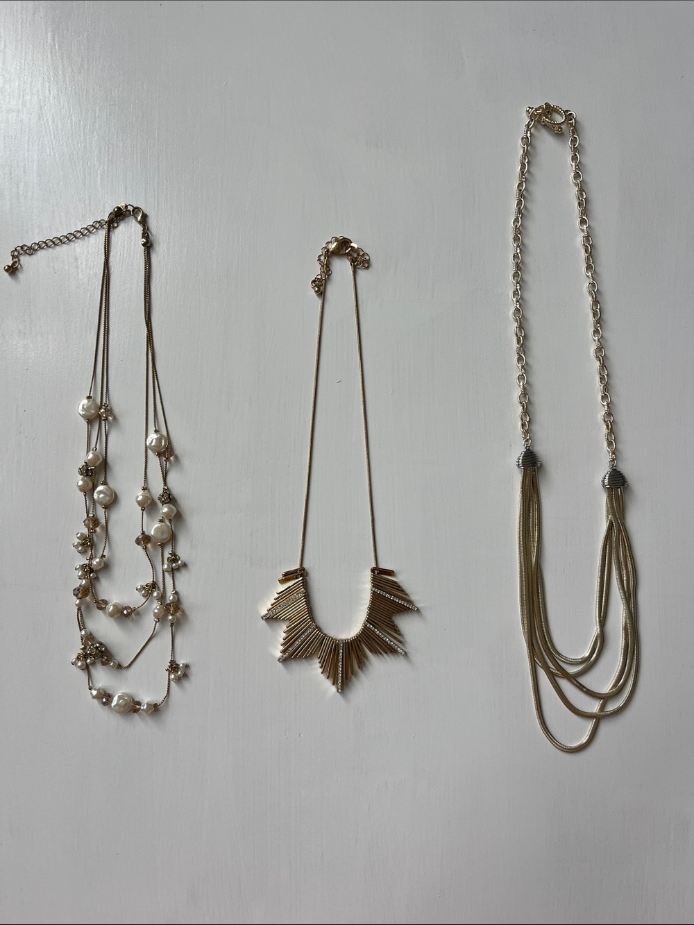 Bundle of Gold Tone Necklaces